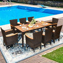 9 Pieces Rattan Dining Set with Acacia Wood Table and Stackable Cushioned Chairs by LJGDeals