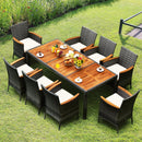 9 Pieces Rattan Patio Dining Set with Acacia Wood Table and Cushioned Chair by LJGDeals