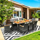 9 Pieces Rattan Patio Dining Set with Acacia Wood Table and Cushioned Chair by LJGDeals