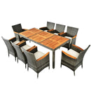9 Pieces Rattan Patio Dining Set with Acacia Wood Table and Cushioned Chair by LJGDeals