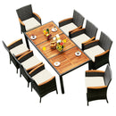 9 Pieces Rattan Patio Dining Set with Acacia Wood Table and Cushioned Chair by LJGDeals