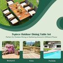 9 Pieces Rattan Patio Dining Set with Acacia Wood Table and Cushioned Chair by LJGDeals