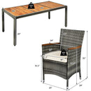 9 Pieces Rattan Patio Dining Set with Acacia Wood Table and Cushioned Chair by LJGDeals