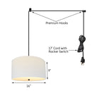 16"W 2 Light Swag Plug-In Pendant  White Linen Drum with Diffuser Black Cord