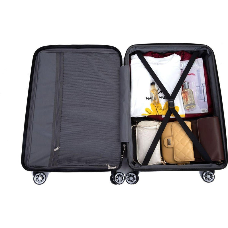 3 Piece Luggage Sets PC Lightweight & Durable Expandable Suitcase with Two Hooks, Double Spinner Wheels, TSA Lock, (21/25/29) Black