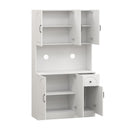71" Kitchen Pantry Storage Cabinet with Microwave Oven Countertop, Freestanding Hutch Cabinet with Adjustable Shelves, 6 Doors and 1 Drawer-White