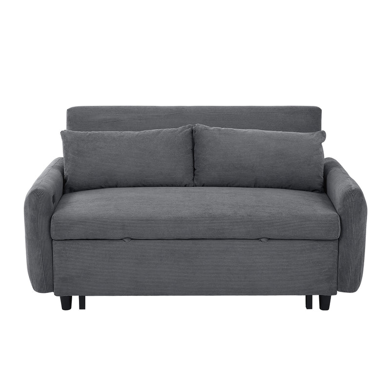 57.48" Pull-out Sofa Bed Convertible Couch 2 Seat Loveseat Sofa Modern Sleeper Sofa with Two Throw Pillows and USB Ports for Living Room, Dark Grey