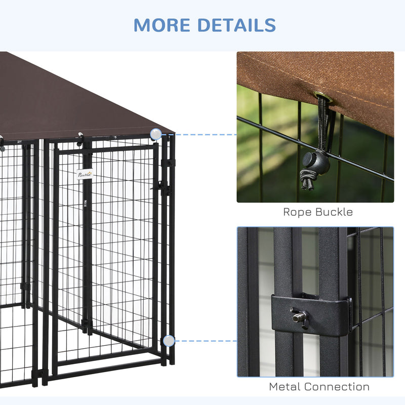 5' x 5' x 5' Dog Kennel Outdoor, Walk-in Pet Playpen, Welded Wire Steel Dog Fence with Water-and UV-Resistant Canopy, Jet Black