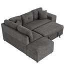 87.7" Convertible Sleeper, Sectional Pull Out Sofa Bed with Storage Ottoman, 2 Throw Pillows, 2 Stools, Wireless Charger and Two Hidden USB Ports for Living Room, Dark Gray
