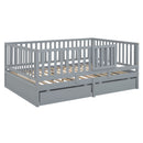 Daybed With Fence Guardrails And 2 Drawers, Split Into Independent Floor Bed & Daybed by HouseOfZazla