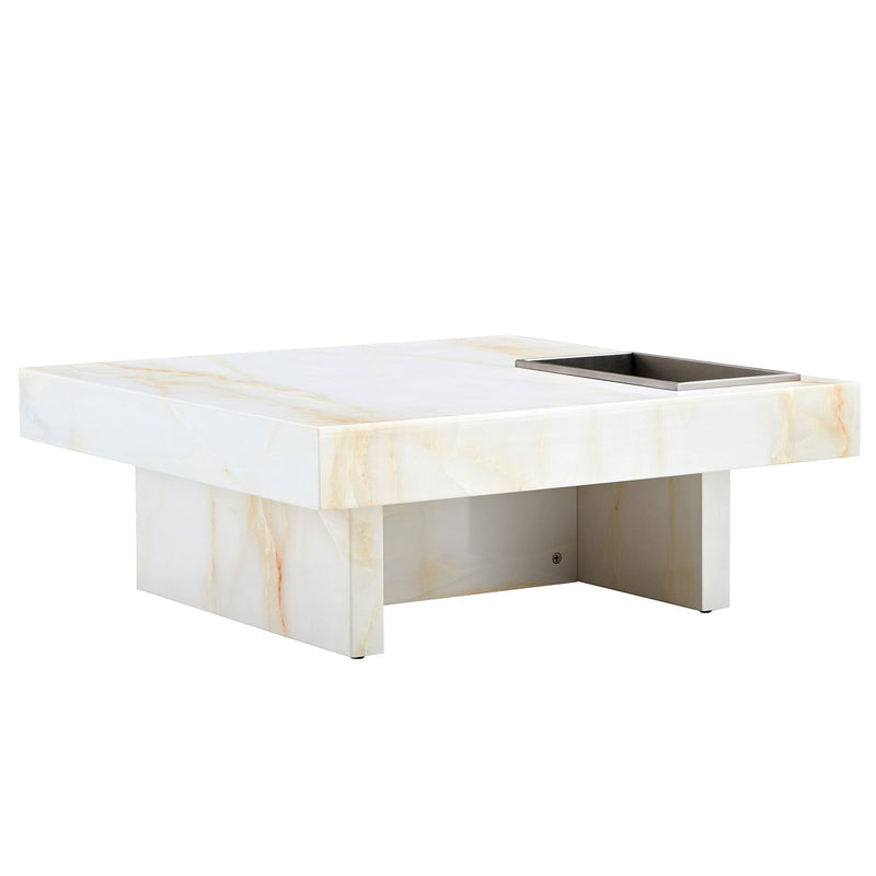 A modern and practical coffee table with imitation marble patterns, made of MDF material. The fusion of elegance and natural fashion 31.4"x 31.4"x 12 "