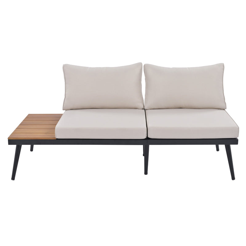 6-Piece Outdoor Sectional Sofa Set with Round Nesting Coffee Tables and Seating Sofa with Cushions for Patio, Porch and Garden (Beige)