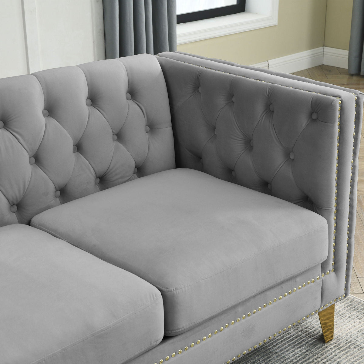 L-Shaped Corner Sofa, 5 Seater Sectional With Tufted Design, photo 15 of 23