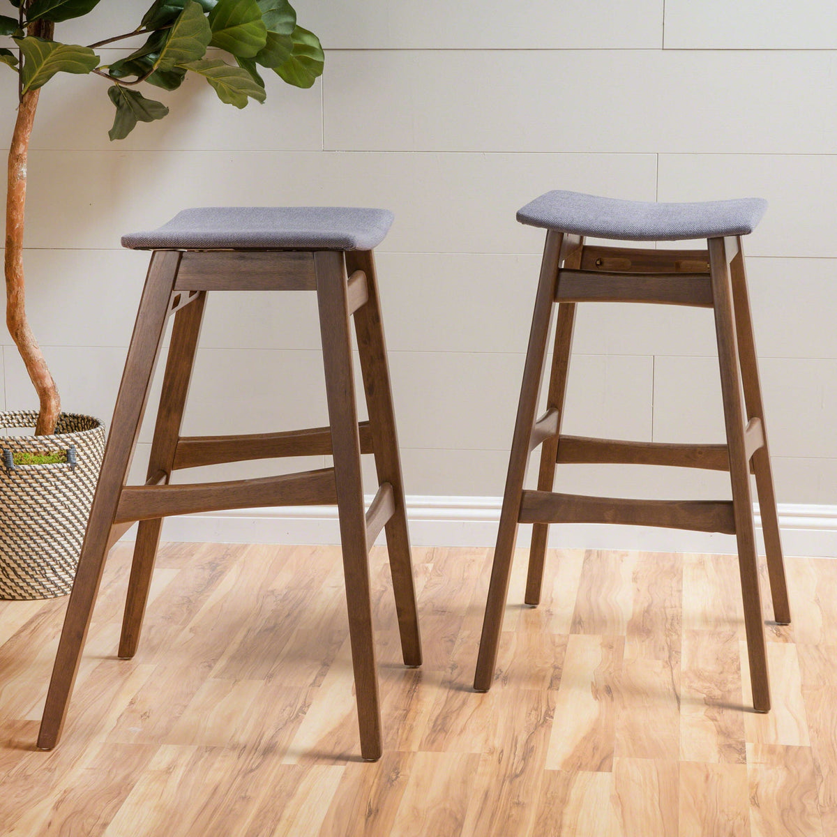 Mid Century Modern Bar Stool Set With Upholstered Seating, photo 18 of 25
