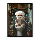 Framed Bathroom Decor, Cute Puppy Wall Art in Picture Frame, 3D Canvas Print - Indigo / White by HouseOfZazla