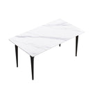63" Modern Artificial Stone White Straight Edge Black Metal Leg Dining Table, 6 People - White / Black by HouseOfZazla