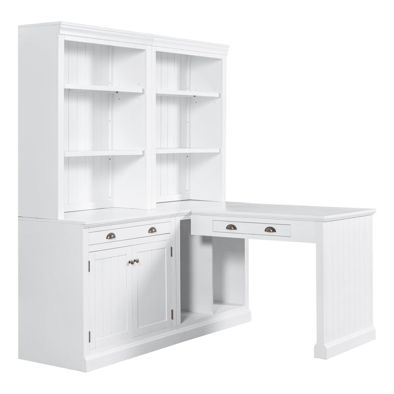 83.4"Tall Bookshelf &Writting Desk Suite,Modern Bookcase Suite with LED Lighting, Drawers,Doors,Study Desk and Open Shelves,2-Piece Set for Living Room,Home Office,Study Room,White