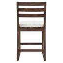 TREXM Rustic Patio Bar Set with Ergonomic Chairs, Solid Wood Slatted Tabletop in Mocha+Beige Cushion by Montret