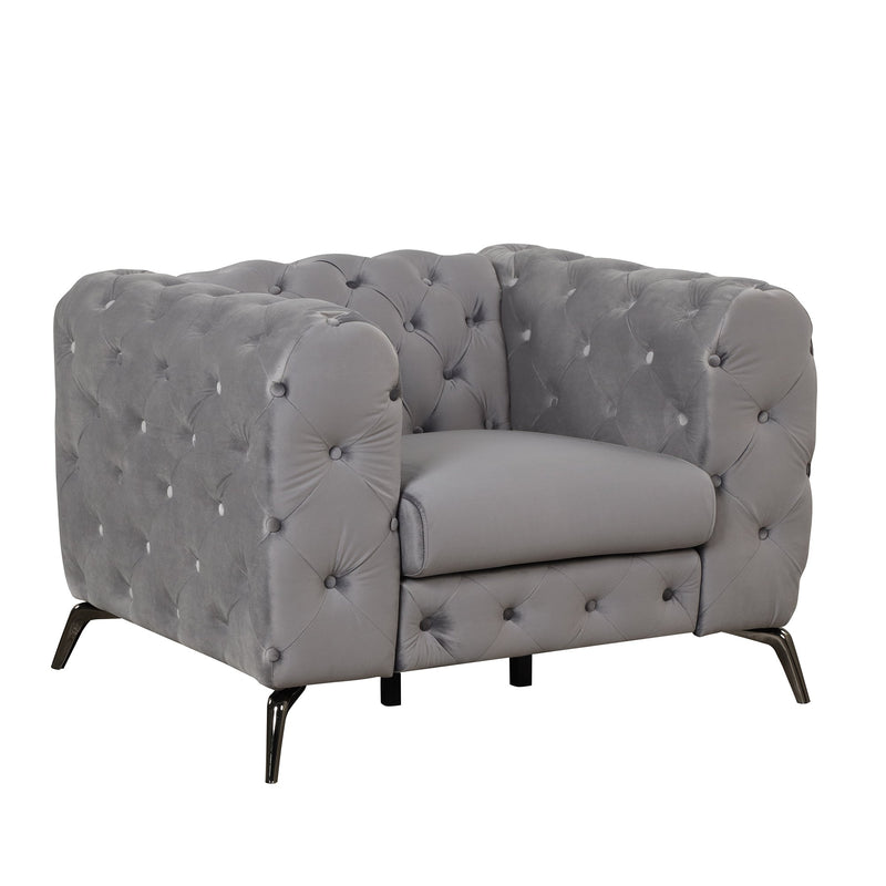40.5" Velvet Upholstered Accent Sofa, Modern Single Sofa Chair with Button Tufted Back, Modern Single Couch for Living Room, Bedroom, or Small Space, Gray