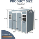 8x4ft Resin Outdoor Storage Shed with Two-Window and Double-Door,Plastic Shed with Floor for Gargen,Patio,Yard,Lawn,Grey