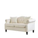 57" Chesterfield Sofa Grey Velvet for Living Room, 2 Seater Sofa Tufted Couch with Rolled Arms and Nailhead for Living Room, Bedroom, Office, Apartment, two pillows