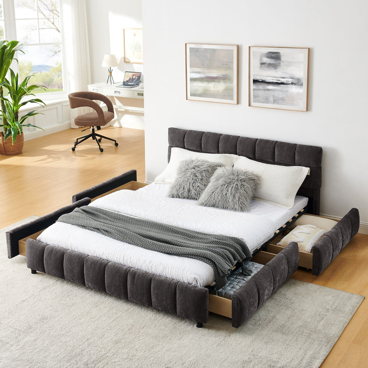 Modern Platform Bed Frame With Thick Fabric, photo 26 of 33