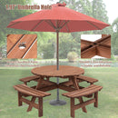 8 Person Wooden Picnic Table, Outdoor Camping Dining Table with Seat, Garden, DIY w/ 4 Built-in Benches, 2220lb Capacity