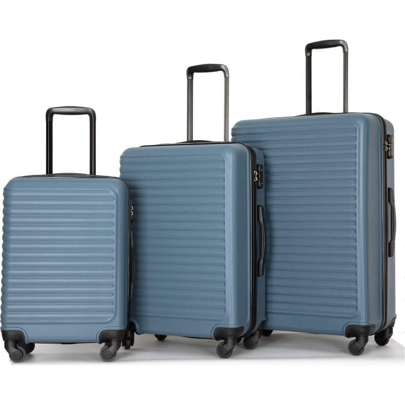 3 Piece Luggage Sets ABS Lightweight Suitcase with Two Hooks, Spinner Wheels, TSA Lock, (20/24/28) Blue