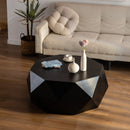 38"Three-dimensional Embossed Pattern Design American Retro Style Coffee Table,Black Tabletop
