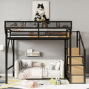 Queen Size Loft Bed & Stairs, Storage Shelves, Wardrobe - Black / Wood by HouseOfZazla
