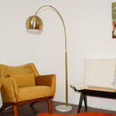 Oasis - Long Arm Gold Adjustable Floor Lamp With Round Marble Base - Gold / White Marble by HouseOfZazla