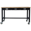 Work Bench, Workbench With Drawer Storage, Heavy Duty Bamboo Wood Work Table With Wheels For Garage Home Office by HouseOfZazla