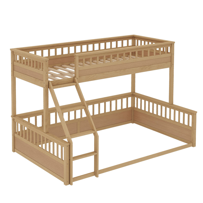 Twin XL over Queen Bunk Bed with Ladder and Guardrails, Natural