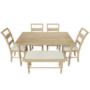 6-peice Dining Set with Turned Legs, Kitchen Table Set with Upholstered Dining Chairs and Bench,Retro Style, Natural