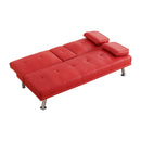 67" Red Leather Multifunctional Double Folding Sofa Bed for Office with Coffee Table