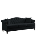 79" Chesterfield Sofa Black Velvet for Living Room, 3 Seater Sofa Tufted Couch with Rolled Arms and Nailhead for Living Room, Bedroom, Office, Apartment, two pillows