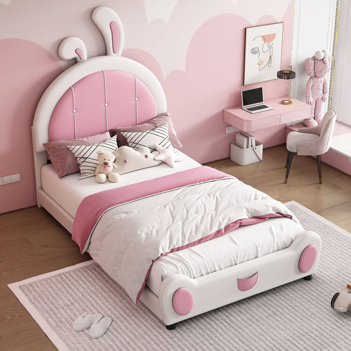 Upholstered Platform Bed With Rabbit Shaped Headboard, photo 8 of 12