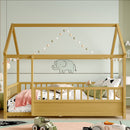 Twin Size Floor Wooden Bed with House Roof Frame
