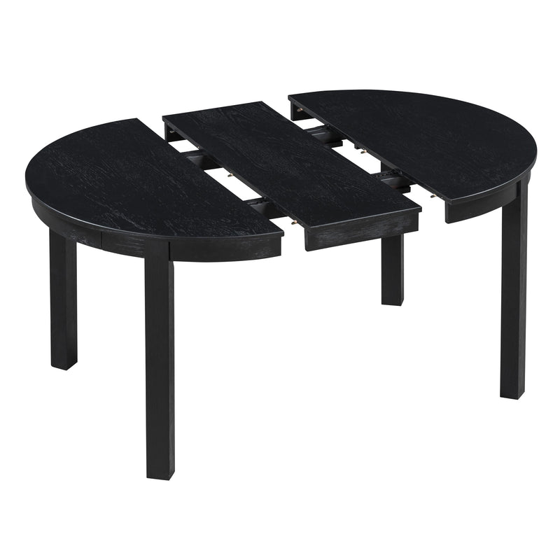 5-Piece Multifunctional Dining Table Set, Farmhouse Dining Set with Extendable Round Table,Two Small Drawers and 4 Upholstered Dining Chairs for Kitchen and Dining Room (Black)