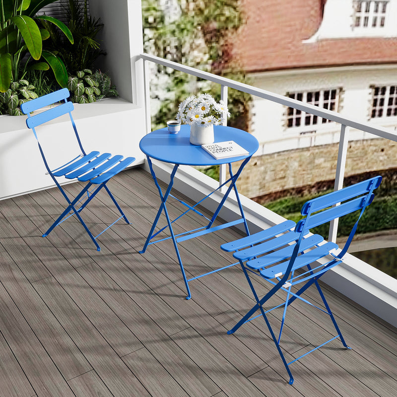 3 Pieces Patio Bistro Balcony Metail Chair Table Set-Blue