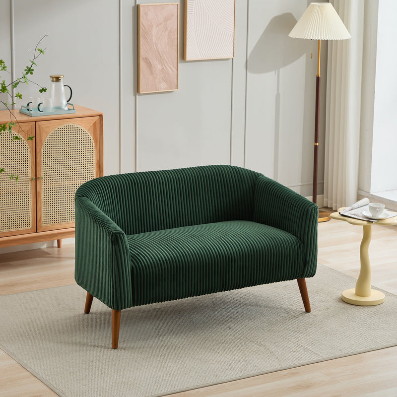 50.78'W Modern Loveseat Couch Sofa, Corduroy Fabric Upholstered 2-Seat Sofa with Wooden Walnut Legs for Small Space Office Studio Apartment Bedroom, Green
