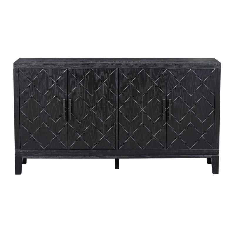 4-door Retro Sideboard with Adjustable Shelves, Two Large Cabinet with Long Handle, for Living Room and Dining Room (Black)