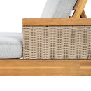 Solid Acacia Wood Sun Lounger with Grey Cushions and Light Grey Wicker