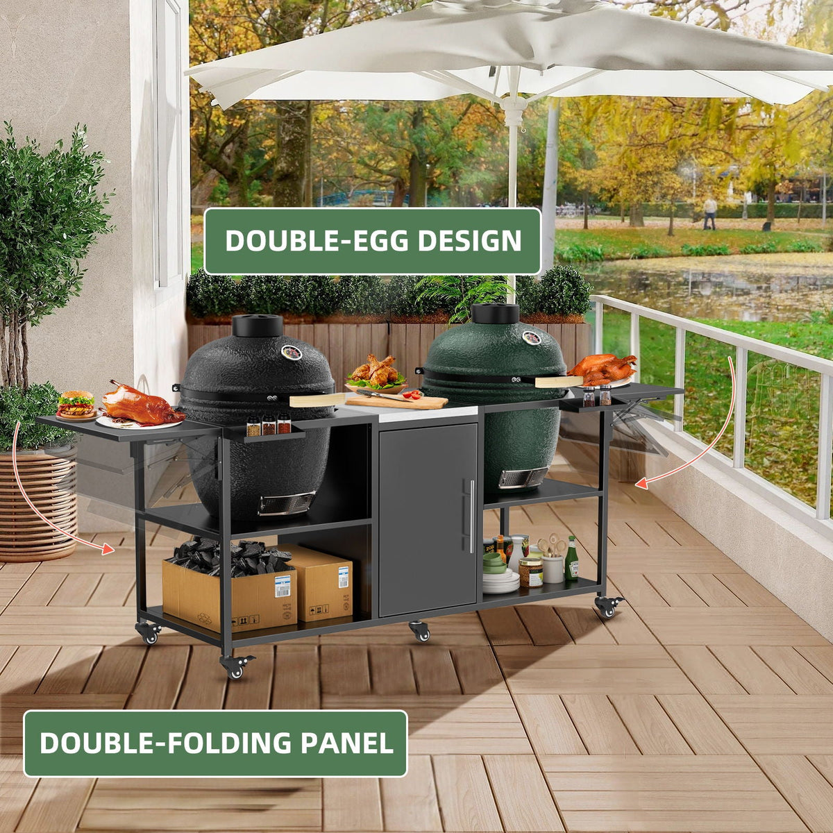 Outdoor Grill Cart For 2 Big Egg - Black / Silver, photo 7 of 12