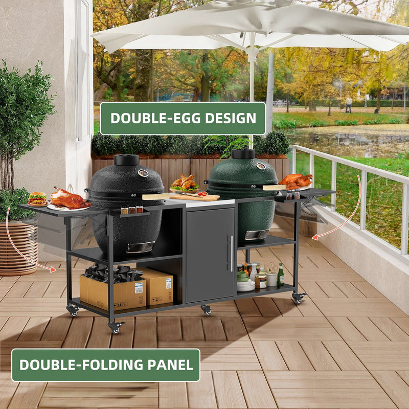Outdoor Grill Cart For 2 Big Egg - Black / Silver, photo 7 of 12
