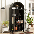 Modern Arched Storage Cabinet with Glass Doors, Open Display Shelves – Farmhouse Style Kitchen Pantry, Dining Room Accent Cabinet, Freestanding Bookcase for Living Room & Office