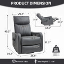 Grey Faux Leather Heat Massage Manual Recliner Chair with Rocker and Swivel
