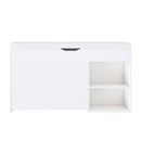 Modern Design Entryway Bench With Adjustable 3 Tier Flip-Up Drawers And Hidden Cabinet - White