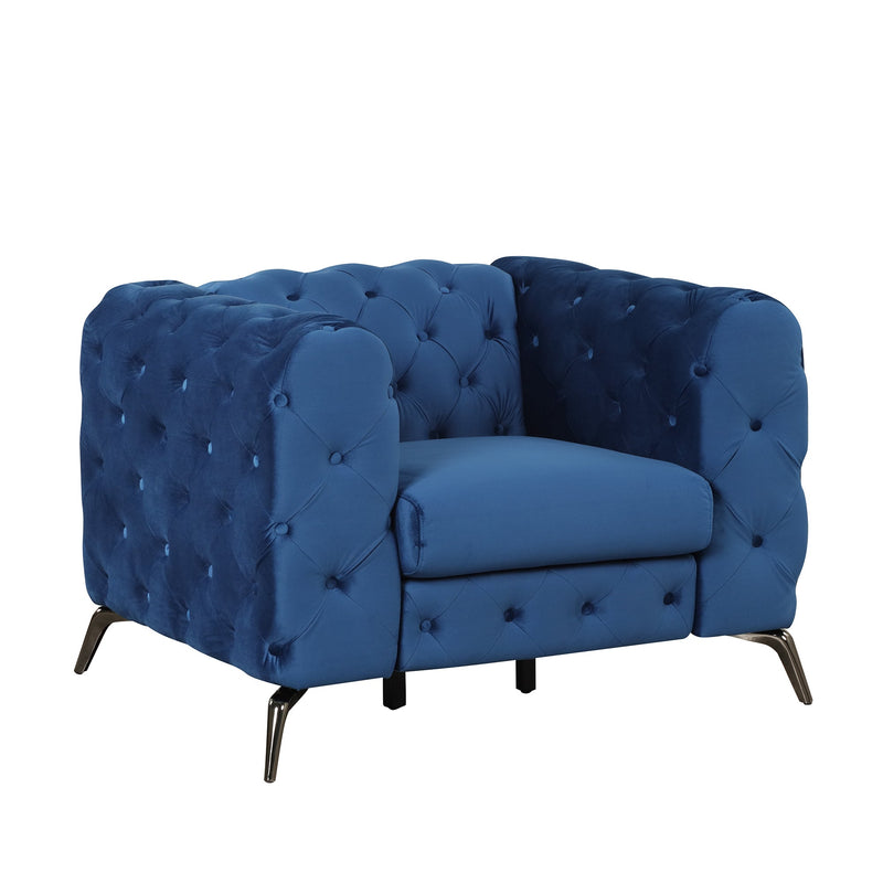 40.5" Velvet Upholstered Accent Sofa, Modern Single Sofa Chair with Button Tufted Back, Modern Single Couch for Living Room, Bedroom, or Small Space, Blue