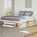 Storage Platform Bed Frame with Multiple Drawers and Shelves No Box Spring Needed, Queen Size,White